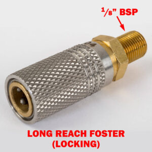Long-reach QF quick-fill snap-fit connector. Foster-type