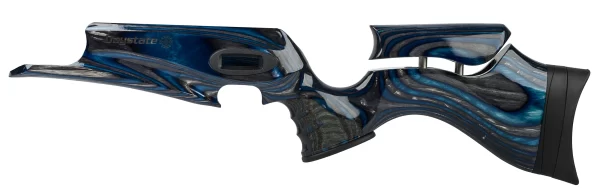 The Blue Laminate Daystate Red Wolf Sporter Stock of the Midnight Edition model fits all other models. It has a height-adjustable cheek / butt pad, stippling panels with a forend lip and grip cap