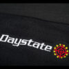 Detail of the embroidered logo on the black, Daystate Snood for shooters