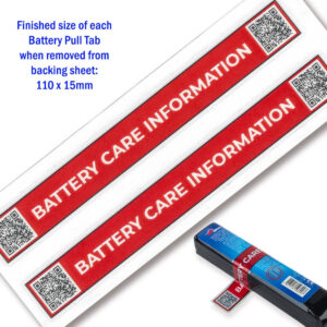 Self-adhesive Daystate Battery Pull Tab for the Alpha / Delta Wolf's LiPo battery, making it much easier to extract. Comes with a QR code linking to battery service instructions