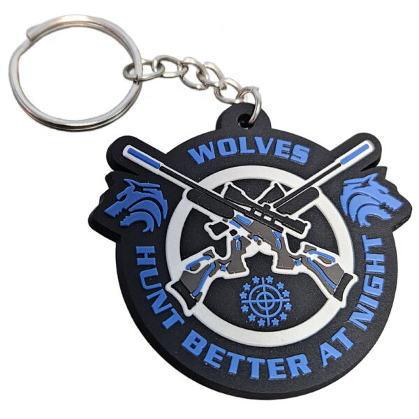 The Daystate Wolf Pack Keyring Fob is made from embossed flexi-rubber and carries the message: Wolves Hunt Better at Night