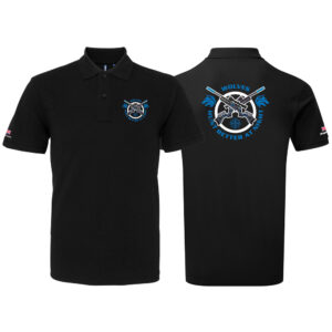 Daystate Red Wolf Polo Shirt in black, with the logo Wolves Hunt Better at Night