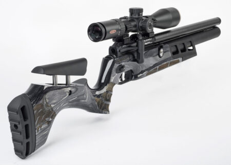 The laminate stock model of the Daystate Blackwolf, shown here with a cylinder action and optional MTC scope