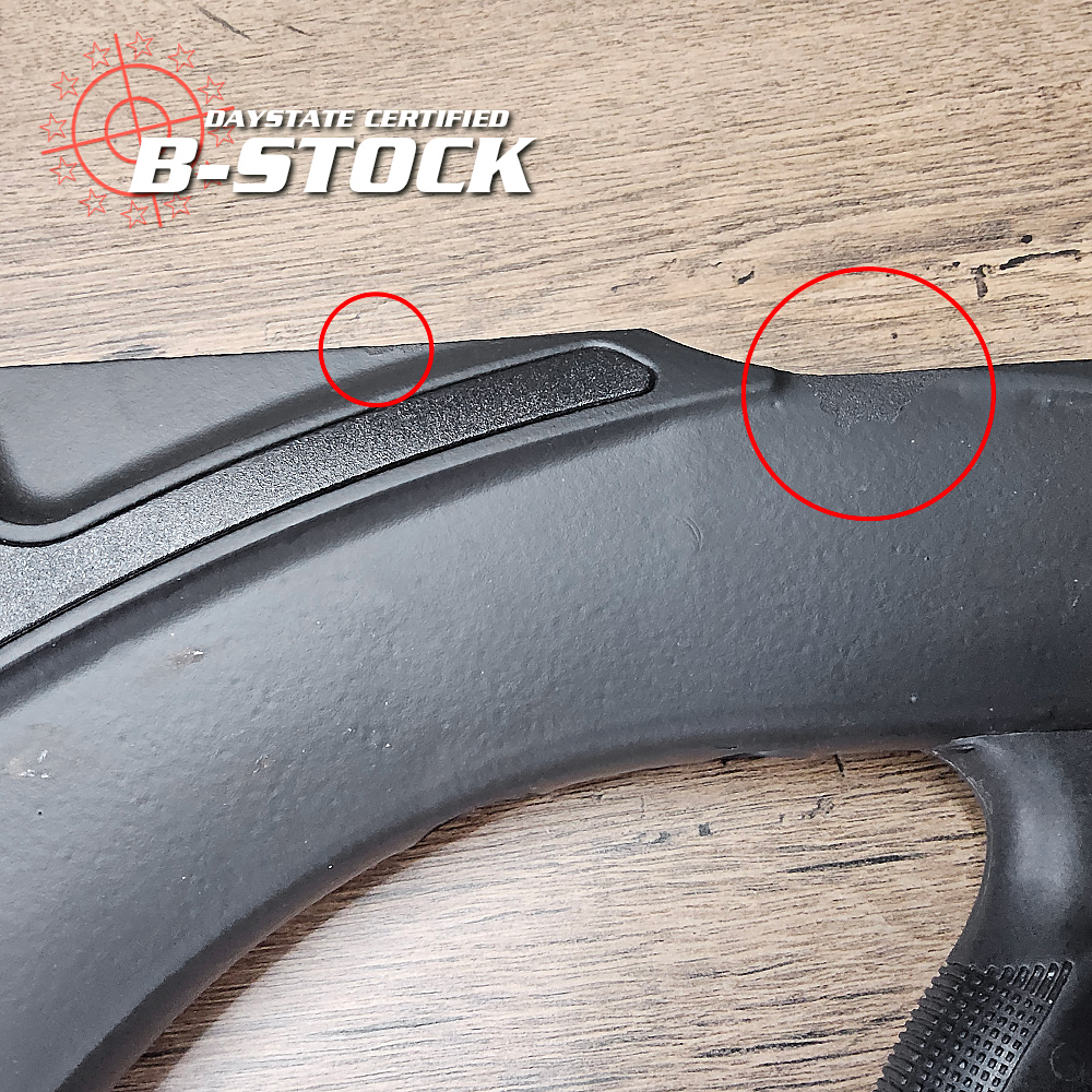 B-STOCK Daystate Pulsar Black Composite Soft Touch stock #081, genuine factory gunstock for Daystate's electronic PCP air rifle. Also fits Renegade model