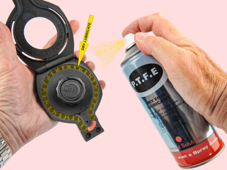 Spraying the Daystate Quantum Hi-Capacity Magazine with PTFE dry lubricant - part of its maintenance programme